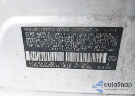 2012 Lexus Is 250 из США, поврежденный, VIN JTHBF5C25C5162729